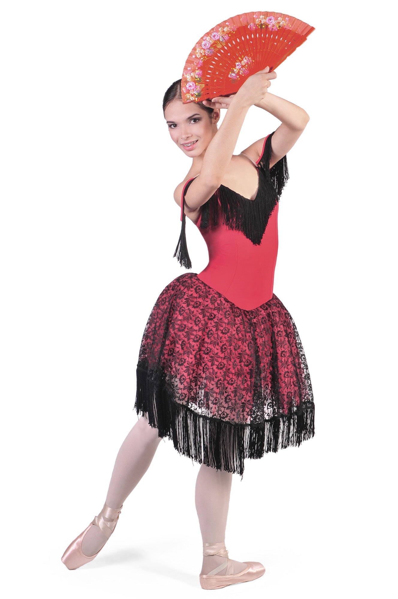 Robe Tutu Ballerine Manches Longues - Tenue Danse Classique Fille - Rouge Noir Carreaux - Coton Mousseline